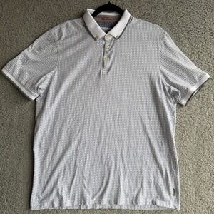 Ted Baker London Mens Geometric Crescent Print Polo Shirt White Gray Size 6 XXL